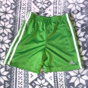 adidas Bright Green Boys Athletic Shorts with White Stripes